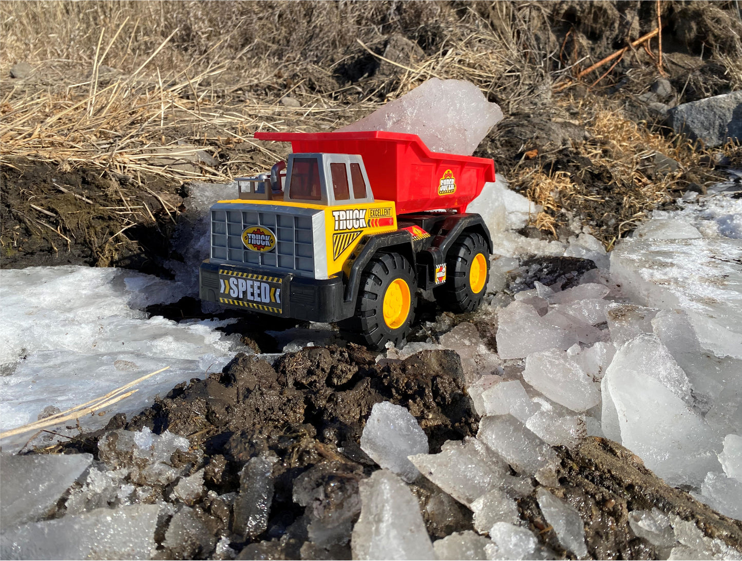 Big Dump Truck, Red and Yellow 16 inch Offroad Dump Truck