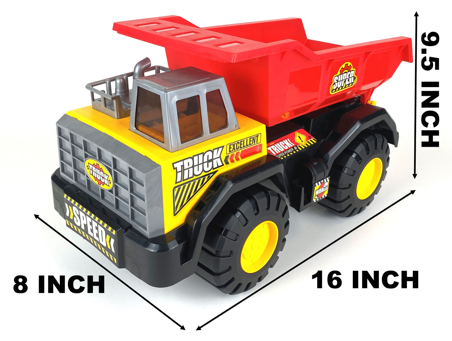 Big Dump Truck, Red and Yellow 16 inch Offroad Dump Truck