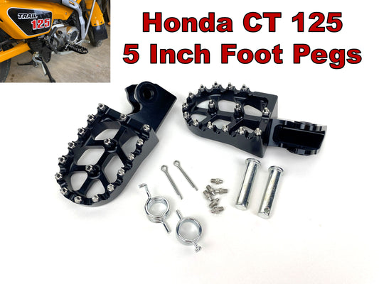 Honda CT 125 Trail and Hunter Cub 5 Inch CNC Aluminum Foot Pegs. Designed just for the Honda CT125 Trail and Honda CT125 Hunter Cub 2020 to Present Models